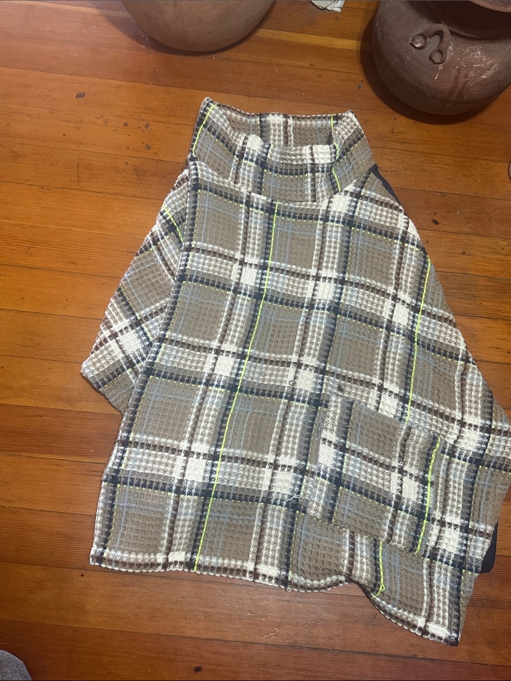 A-Line Plaid Midi Skirt in Taupe, White & Yellow-Accent